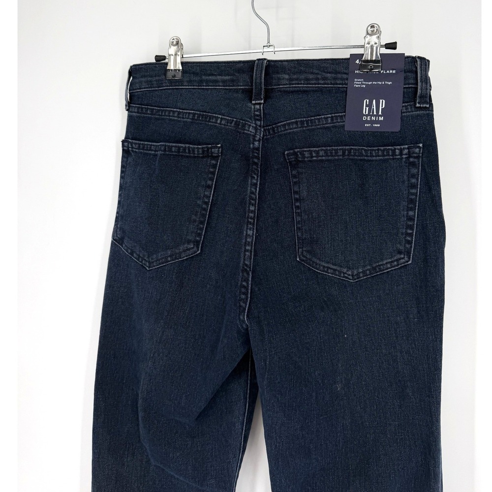 NEW GAP High Rise Flare Jeans Dark Wash Button Fly Stretch Denim 4/27R 652460-00 - Picture 10 of 14